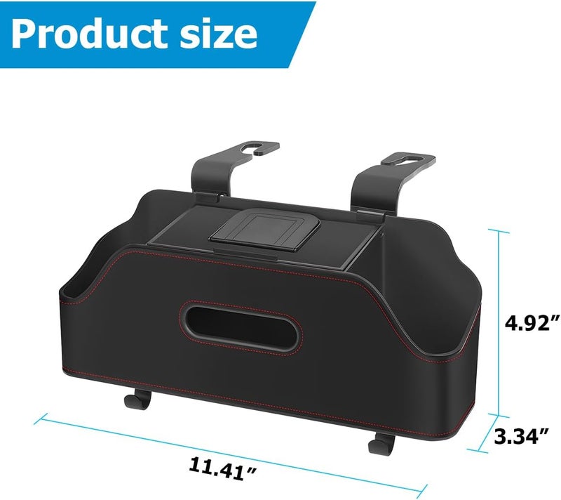 zipelo Car Headrest Backseat Organizer with Cup Holder, Multi-Functional Vehicle Seat Back Hanging Storage Box with Hooks, Auto Drink Snack Phone Tray Travel Accessories for Kids Adults (Black) - Image 2